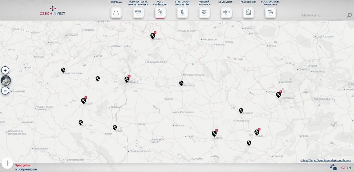 Mapa – Subjekty pracující s umělou inteligencí v ČR