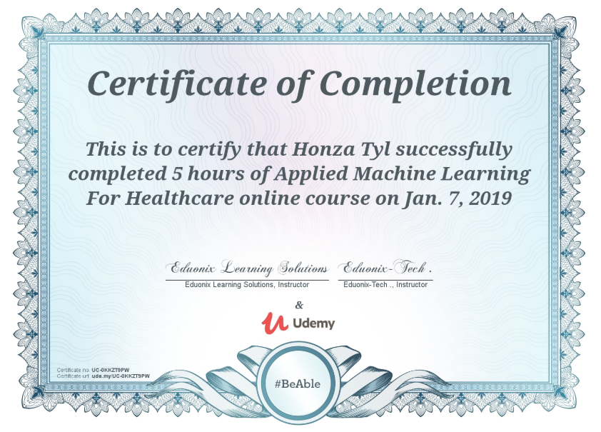 Certificate – Applied Machine Learning For Healthcare